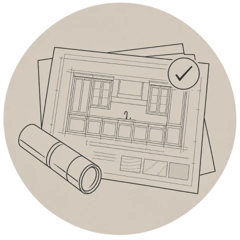 Illustration of approved cabinetry technical drawings