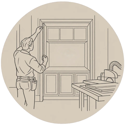 Illustration of a site measurement and cabinetry workshop
