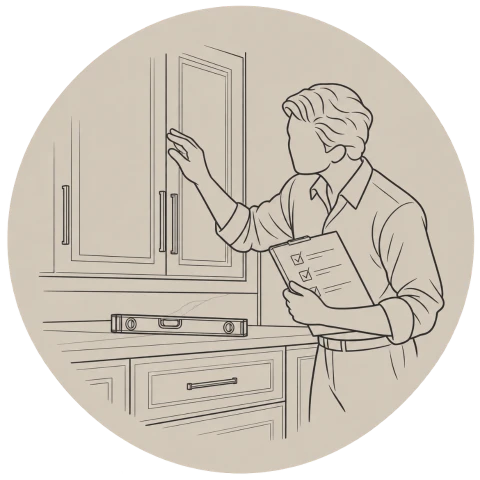 Illustration of a post-installation cabinetry quality review