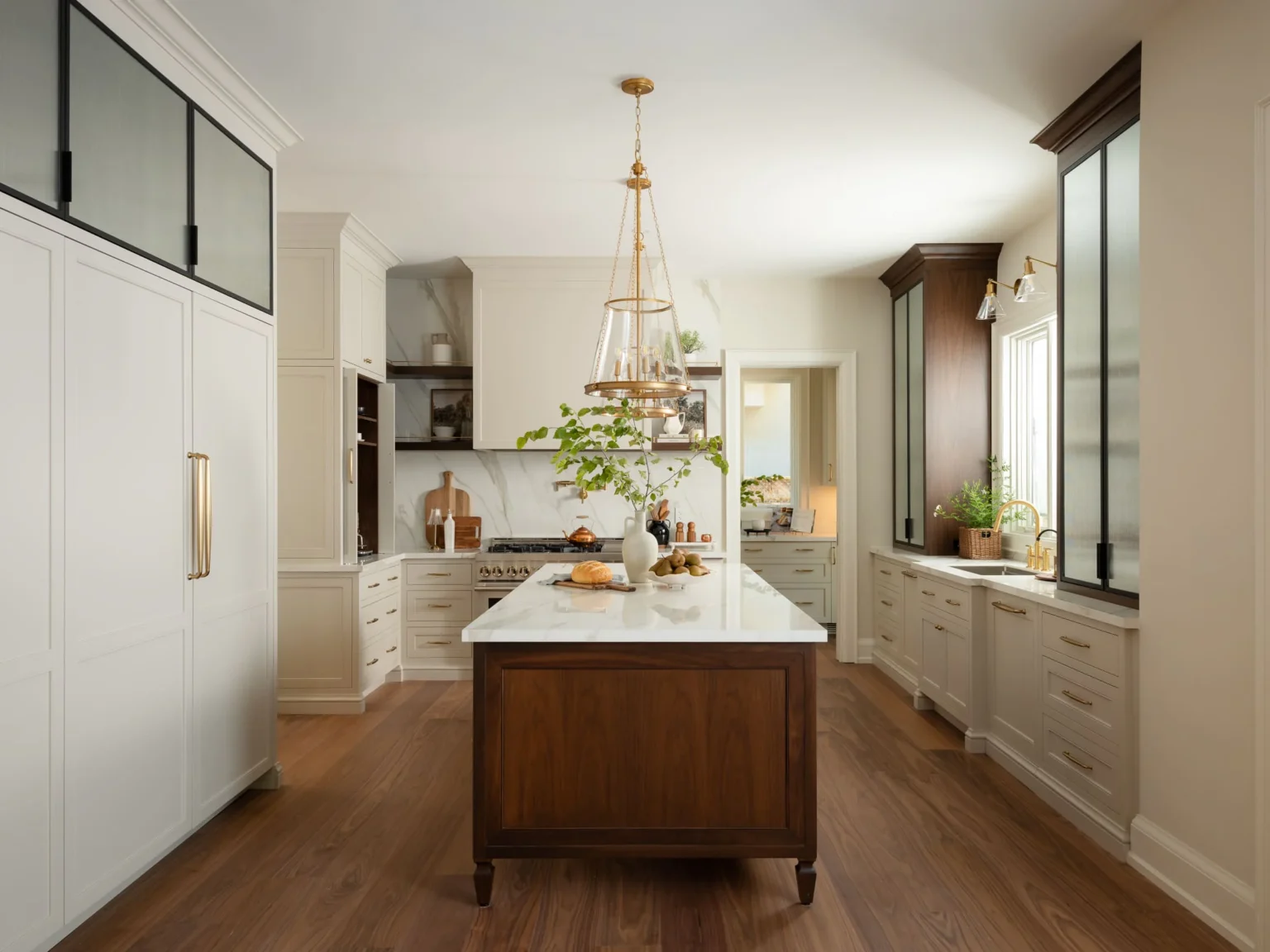 Bell Royal kitchen with painted framed inset cabinetry and a furniture-style walnut island